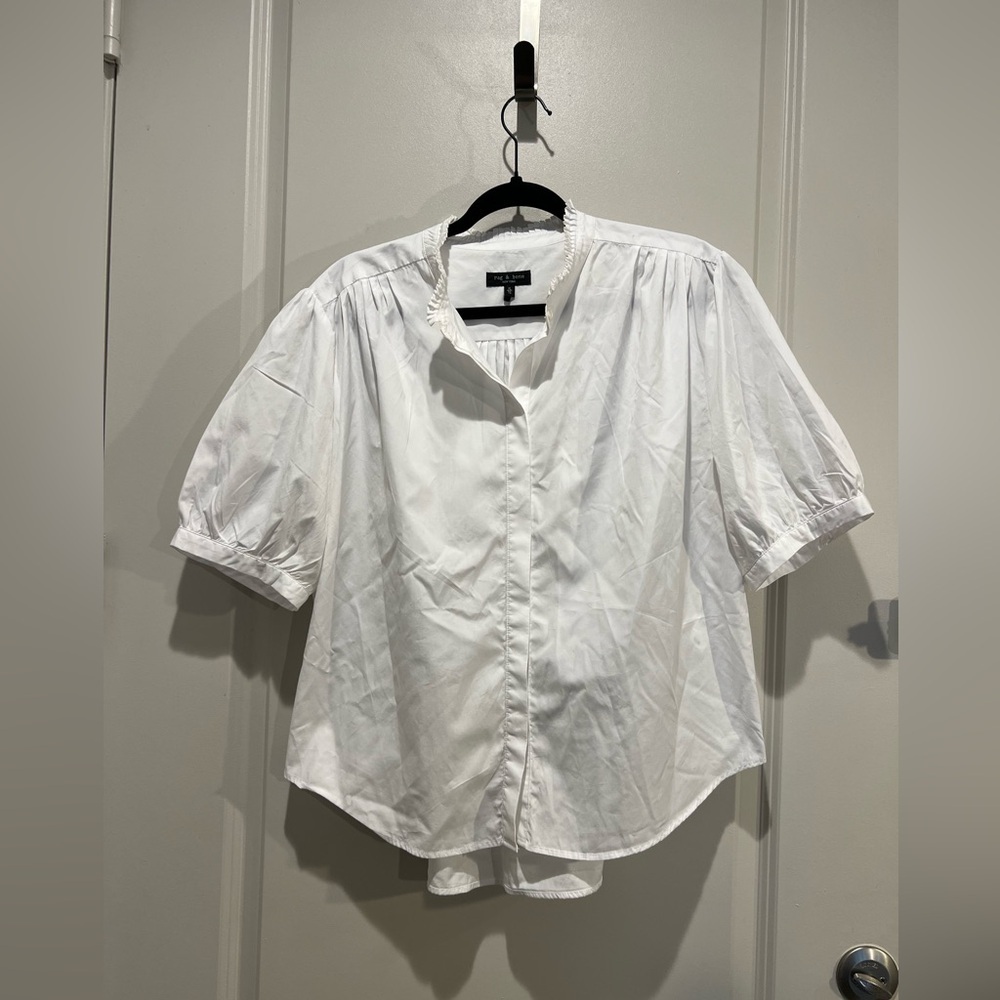 Rag and Bone White Jordan Puff Sleeve Blouse XL - Picture 2 of 7
